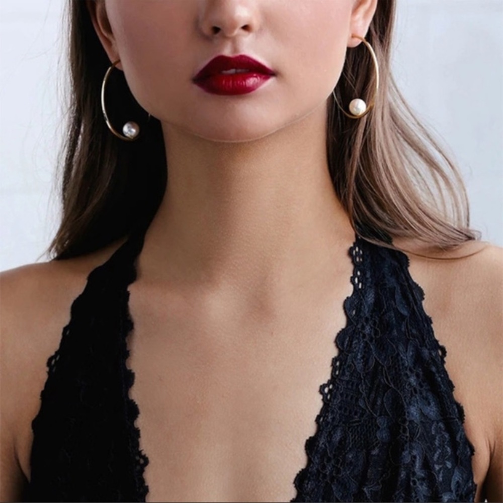 Faux Pearl Hoop Earrings